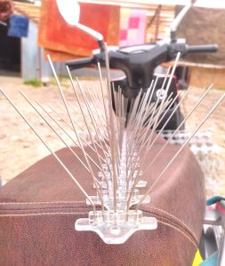5 pin bird spikes placed in scooter