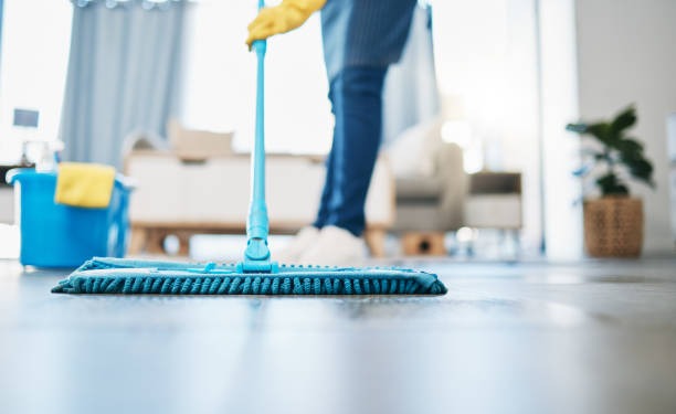 mopping houses with cleaning equipment